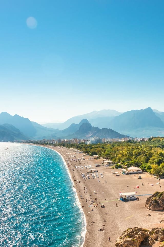 The historic Red Tower and castle walls above Alanya harbour